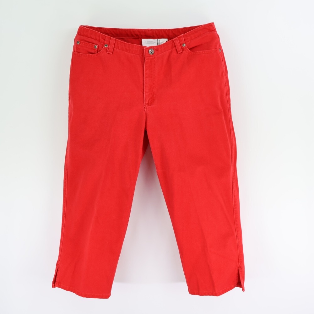 Liz‎ Claiborne Lizwear Capri Jeans Womens Size 14 Red Denim Pockets Straight Leg